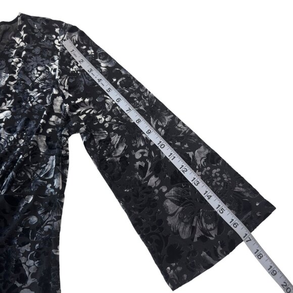 Vintage Y2k Nine West Black-Silver Floral Velvet Stretch Blouse SZ Large - Picture 10 of 12